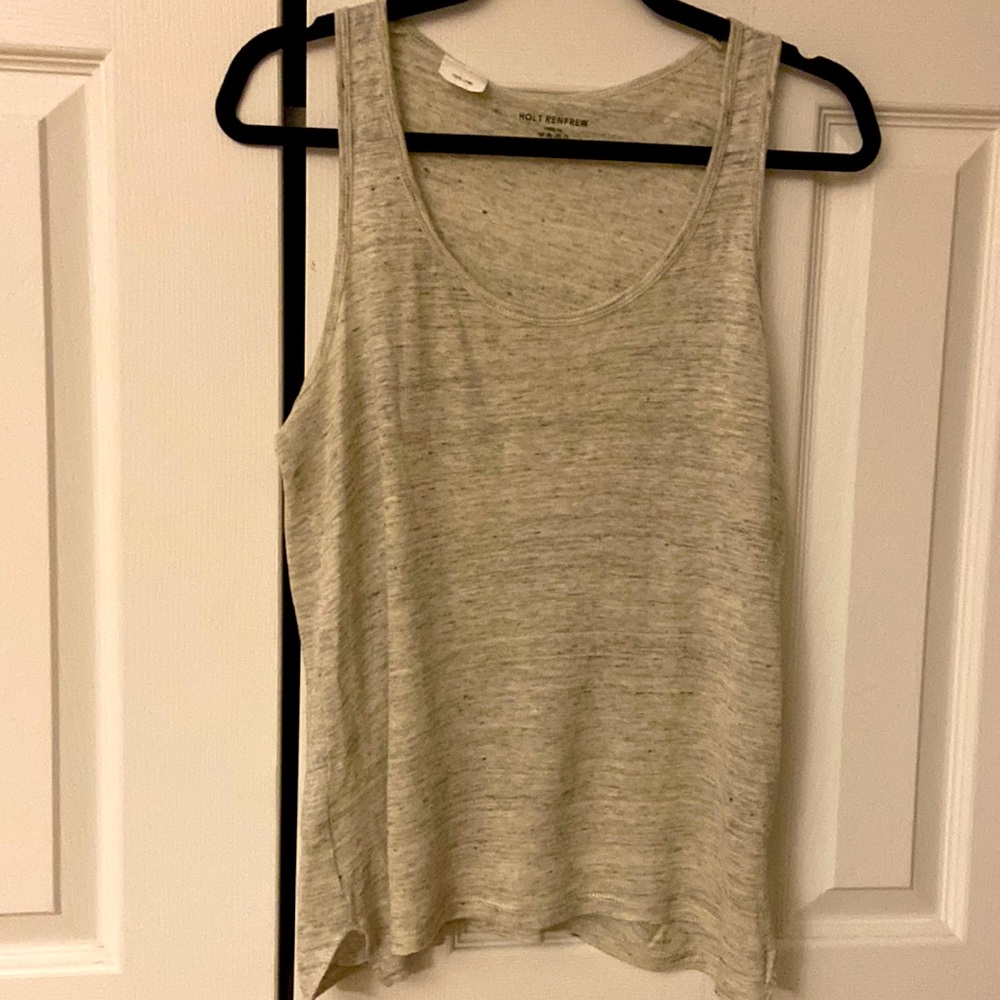 Holt Renfrew 100% linen light grey marled tank tops size 3(S/M)